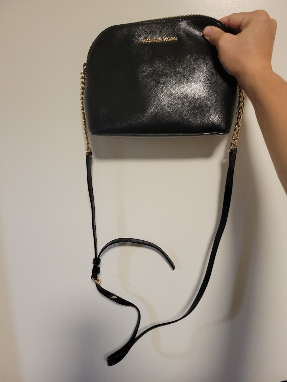 Michael Kors Black Saffiano Crossbody with Gold Chain Accent
